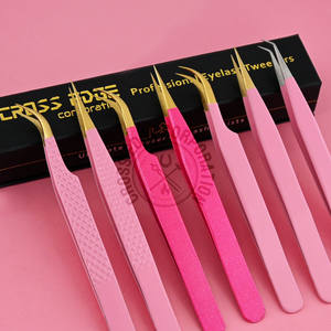 Pince à épiler pour extensions de cils en fibre, à marque privée, en gros, à pointe diamantée, à 90 degrés, pour volume, en acier inoxydable japonais - Product Image 1