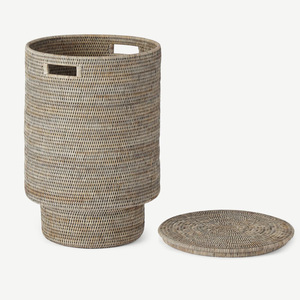 Rattan <b>waste</b> bins natural handweaving bin wholesale pricing storage container <b>basket</b> with lid - Product Image 4