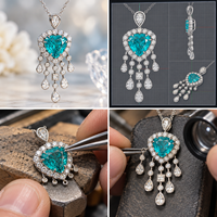 Bague pendentif en Paraiba cultivée en laboratoire, or 14 carats, pierre cœur bleu-vert, franges, certificat IGI, luxe, commémorative, marque privée, vente en gros