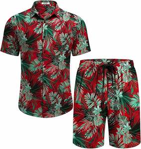 Conjunto de Camisas Hawaianas de Manga Corta con Estampado Digital Personalizado a Precio de Mayoreo, Conjunto de Verano Informal para la Playa, Conjuntos Cortos Cómodos de Verano - Product Image 1