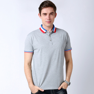 เสื้อยืดคอโปโลผู้ชายผ้าฝ้าย100% คลาสสิกลายทางปกแขนเสื้อและต่อต้านริ้วรอยแขนสั้นผ้าถักลายสีทึบ - Product Image 4