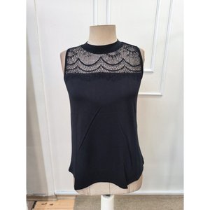 Blusa sin mangas de viscosa con cuello redondo y detalle de encaje para mujer, 36673 - Negro - Product Image 4