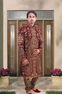 2025 nuevo diseñador de moda bordado pesado novio Sherwani pantalón terciopelo adornado cuentas de cristal Dabka trabajo de talla grande - Product Image 2