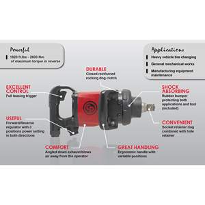 Clé pneumatique industrielle de 6 pouces à poignée en D, sans goupille, type Rocking Dog, modèle 1920 Max, pour réparation et assemblage - Product Image 5