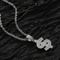 Collier Hip Hop en Argent 925 avec Pendentif Dollar Bling Bling pour Hommes - Vente en Gros