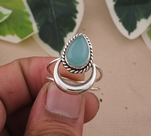 แหวนดีไซน์ดวงจันทร์สีเงินสเตอร์ลิงทำด้วยมืออัญมณีรูปตาเสือแบบ Boho วินเทจปรับได้เครื่องประดับธรรมชาติสำหรับงานเลี้ยง - Product Image 2