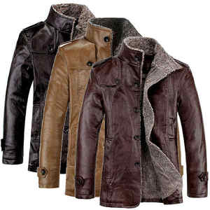 <b>Men's</b> High Street Sherpa <b>Lined</b> Stand Collar Winter Oversized Thicken PU Faux Leather Motorcycle <b>Coat</b> <b>Fleece</b> Leather Jacket - Product Image 2