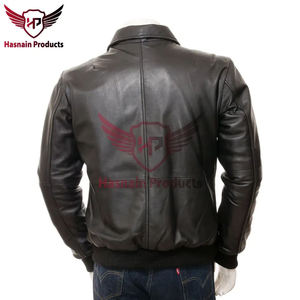 Nouveau blouson bombardier en cuir pour homme avec col de chemise en cuir de mouton véritable Napa côtelé aux poignets et à l'ourlet Amélioration de la chaleur Design - Product Image 2