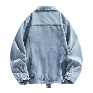 Custom Logo Unisex High Street <b>Canvas</b> Breathable Stylish Washed Winter Stand Collar Front Logo Regular Denim <b>Jacket</b> - Product Image 4