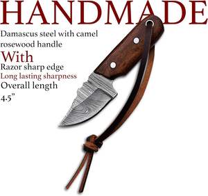 Cuchillo de caza de acero de Damasco de alta calidad personalizable 2025, hoja fija Tang completa, maquinilla de afeitar forjada a mano, afilada para desollar OEM - Product Image 2