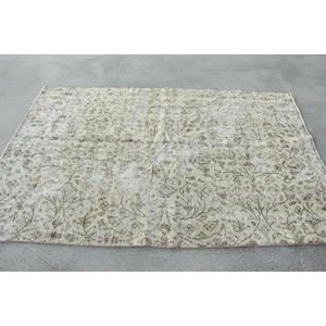 4.4x6.9 ft Area Vintage Rug, Turkish Rug, Gray <b>Brown</b> Camouflage <b>Wool</b> Rug - Product Image 2