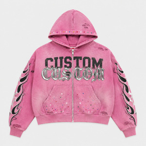 Sudadera con capucha extragrande con logo personalizado, 100% algodón, estilo streetwear desgastado, con bordado en el borde sin rematar, para hombre - Product Image 5