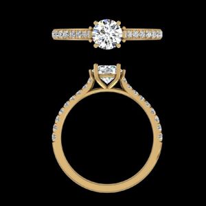 Anillo de Compromiso Solitario con Diamante Redondo de 0.88ct, Oro Amarillo de 14k/18k, Banda con Pavé, Joyería Fina Personalizada para Boda o Aniversario - Product Image 2