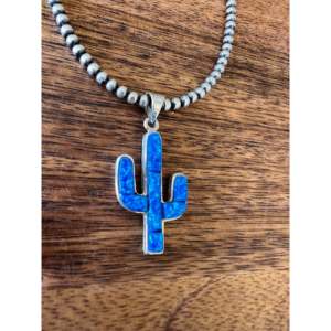 Allen Lee Cobblestone Pendant with Blue Opal & Sterling Silver Bezel Setting & Plant Shape Inlay - Product Image 4