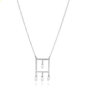 Trendy Engagement Wedding Plain Square <b>Pearl</b> Design Turkish Handmade 925 Sterling Silver <b>Charm</b> Necklace - Product Image 5