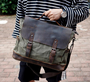 Vintage Style Leather Waxed <b>Canvas</b> <b>Men</b> <b>Messenger</b> <b>Bag</b> Waterproof Single Shoulder Crossbody <b>Bags</b> for <b>Men</b> CLB-0007 - Product Image 1