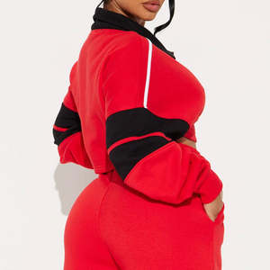 ชุดกีฬาผู้หญิงคุณภาพสูง ชุดวอร์มแบบมีซิป / ชุดวอร์มสองชิ้นดีไซน์ใหม่ ผ้าฟลีซ ใส่สบายและทันสมัย - Product Image 4