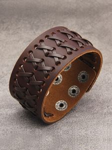 Pulsera de cuero trenzado de tejido Vintage, brazalete ancho de moda para hombre, pulsera de joyería Punk, el mejor regalo - Product Image 6