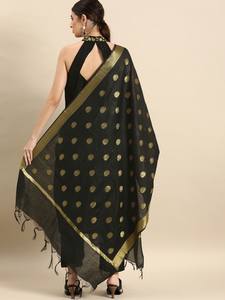 Conjunto de Kurta y Pantalones de Poliéster Negro Sólido para Mujer con Dupatta Banarsi, Elegante y Moderno Salwar Kameez Indio Pakistaní - Product Image 5