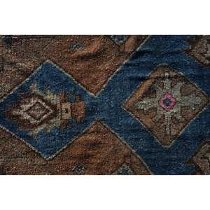 Alfombra turca Vintage de 4,3x4,3 pies, diseño de retazos azul marrón, lana hecha a mano con respaldo de látex para sala de estar adolescente - Product Image 5