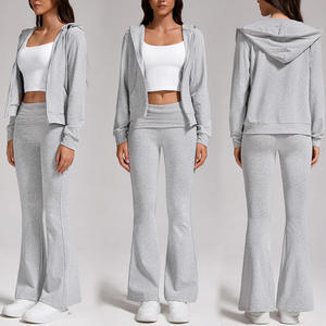 Ensemble de survêtement personnalisé OEM pour femmes, coupe confortable, impression de logo, fabrication de marque privée, tissu doux à motif solide brodé - Product Image 4