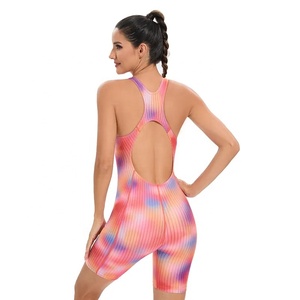 Traje de Baño de Una Pieza para Mujer, Diseño Acanalado con Degradado de Color, Cuello Halter, Parte Inferior Corta, Spandex, Poliéster, Elástico - Product Image 2