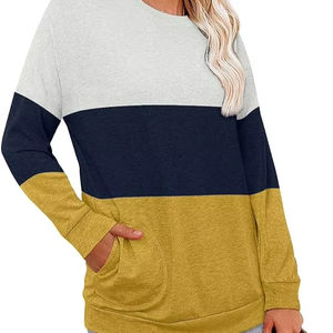 Womens Winter Autumn Tunic Tops Fit Sweatshirt Pullover <b>Shirts</b> Pockets Long Sleeve Neck Stretchy Loose Casual Embroidery Knitted - Product Image 1