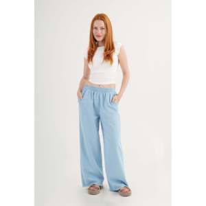 Pantalones Casuales de Pierna Ancha con Cintura Elástica y Bolsillos para Mujer, 100% Algodón, Color Azul Marino - Venta al Por Mayor - Product Image 1