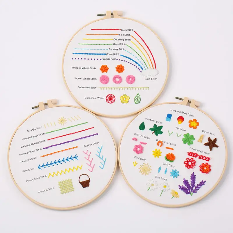 3 sets Cross Stitch Kits Stamped Cross-Stitch Diy set Embroidery Starter Kit Set With Flowers Plants Pattern