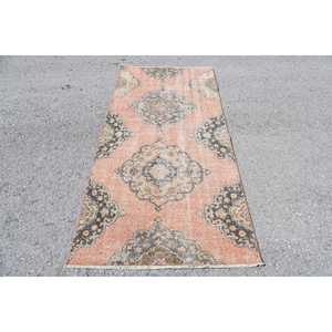 Turkish Vintage Rug, 3.2x6.9 ft Rug, <b>Red</b> Plants & trees <b>Wool</b> Rug - Product Image 1