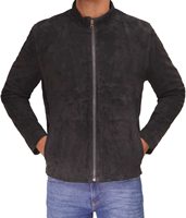 Blouson Bomber Moto Homme Personnalisé en Daim de Mouton Premium, Col Rabattu Côtelé Minimaliste, Noir, Coupe Slim, Vêtement d'Hiver