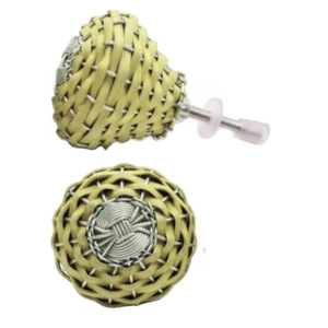 Porte de tiroir de commode en métal tissé en bambou jaune moderne avec boutons en céramique et poignée de traction pour cuisine salle de bain chambre salon - Product Image 2