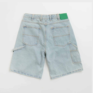 Short en jean bleu clair avec broderie personnalisée Carpenter cargo Short en denim Baggy Fit en cuir avec languette et cordon de serrage à la taille - Product Image 2