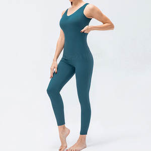 จั๊มสูทโยคะเอวสูงสั่งตัดได้ตามขนาดสำหรับผู้หญิง ผลิตจากโพลีเอสเตอร์ ทรงเข้ารูป ยืดหยุ่นได้ ไม่มีแขน เหมาะสำหรับฤดูร้อน - Product Image 3