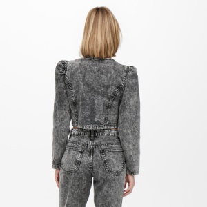 Chaqueta vaquera de moda 2025 para mujer, chaqueta vaquera corta de Color lavado, chaqueta vaquera gruesa y cálida de invierno para mujer, servicio OEM - Product Image 4