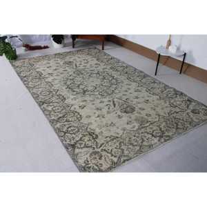 พรมตุรกีวินเทจ ขนาด 5.8x9.5 ฟุต (177x290 ซม.) พรมขนสัตว์ลายดอกไม้สีเทา - Product Image 1