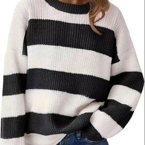 Femmes léger surdimensionné mignon couleur bloc pull printemps 2025 à la mode gaufré tricot col rond mince pull hauts - Product Image 2