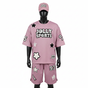 Ensemble short de basket-ball pour homme, tissu en maille polyester de haute qualité, rose clair, vêtements de sport avec logo personnalisé, ensemble short pour homme - Product Image 1