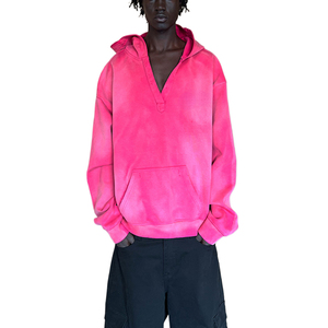 Sudadera con capucha unisex con cuello en V y bordado de alta calidad liso estilo callejero personalizado completo 2025 - Product Image 3