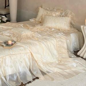 Premium qualità anni '80 Lyocell ricamato digitale stampato <span class=keywords><strong>lenzuola</strong></span> <span class=keywords><strong>e</strong></span> <span class=keywords><strong>federe</strong></span> Beige elegante Set di biancheria da letto in pizzo per uso domestico - Product Image 4