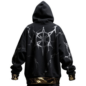 Wholesale Custom Design Oversized Drop Shoulder Hoodies for Men Named Collective Thorn Rhinestone <b>Zip</b> <b>Hoodie</b> <b>Black</b> - Product Image 2
