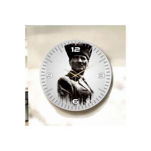 Reloj de pared de mesa silencioso de madera con diseño de retrato Atatürk en blanco y negro 50cm regalo - Product Image 5
