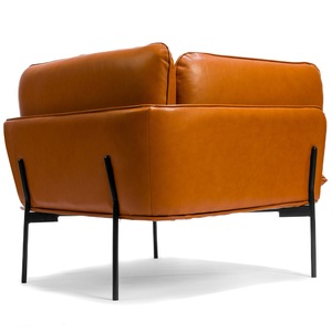 Fauteuil moderne du milieu du siècle en PU, couleur brun clair, avec pieds en métal, pour salon ou salle de séjour - Product Image 3