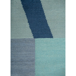 พรมจาไพร์ ผลิตด้วยมือในสหรัฐอเมริกา สีน้ำเงิน ทอลายเรียบ ทำจากขนสัตว์ รุ่น Adwl-1283 ลายเรขาคณิตรูปเพชร สำหรับตกแต่งบ้าน ห้องนั่งเล่น ทางเดิน รูปทรงสี่เหลี่ยมผืนผ้า - Product Image 3