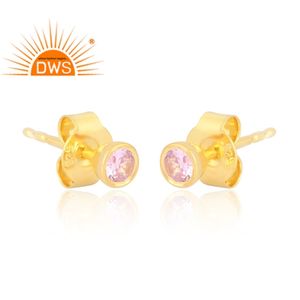 Hot selling 925 sterling <b>silver</b> 18k gold plated natural Zircon pink gemstone <b>earring</b> demi fine jewelry manufacturer - Product Image 2