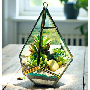 Top Selling New Arrival Brass Frame Clear <b>Glass</b> Hanging <b>Terrarium</b> <b>Glass</b> Vase Tabletop Decoration Custom Size Garden Decorative - Product Image 1