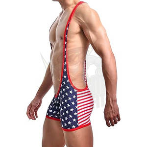 Camiseta de lucha con bandera americana para hombre, mono con suspensorio, ropa interior activa de una pieza atlética patriótica, culturismo - Product Image 6