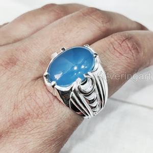 ผู้ค้าส่งบุรุษแหวนธรรมชาติสีฟ้าพลอยพลอยแหวน Birthstone ทุกขนาดอาหรับเครื่องประดับวินเทจแหวนเงิน 925 - Product Image 4