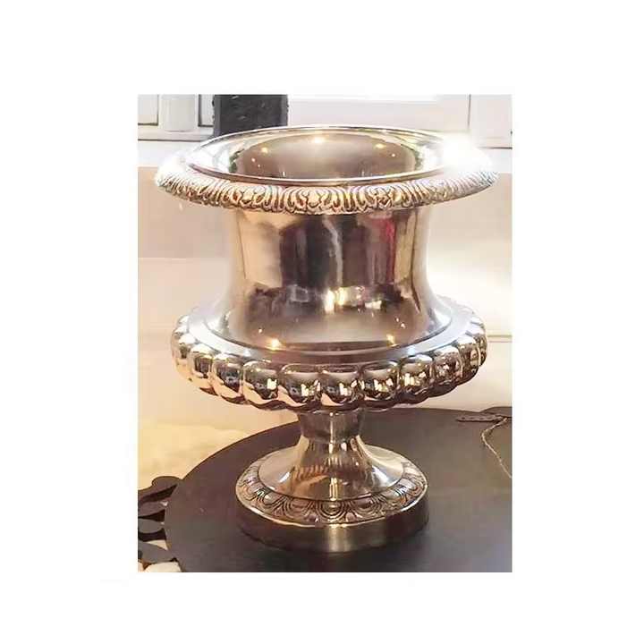 Set of Two Table Decorative Centerpiece Trendy Design Modern Flower Vase Silver Color Use for Drawing Room Decoration