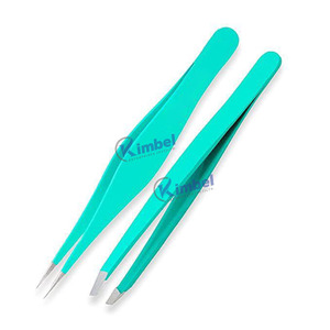 Pinzas de cejas de acero inoxidable de plasma rosa con punta inclinada puntiaguda para dar forma a las cejas - Product Image 2